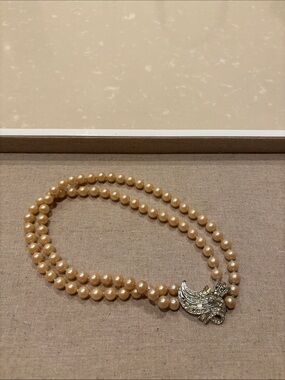 Vintage Pearl Double-Strand Choker in Champagne with Decorative Clasp.  1924.